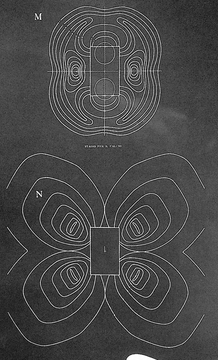 The plans for stadium version M and N showing the “equi-desirability” curves (Bucci and Mulazzani 2000, 114).