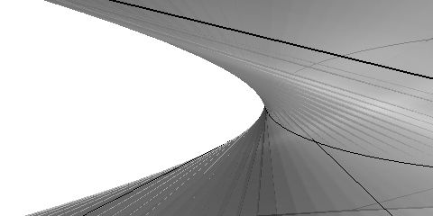 These striations in the neck of the hyperboloid come from the meshing algorithm. The twist makes everything somewhat inaccurate.